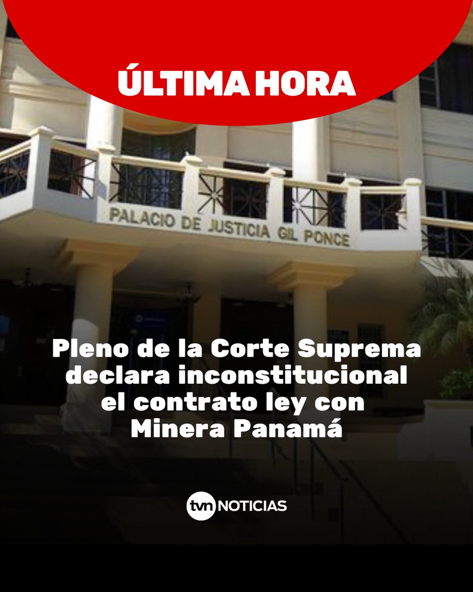 tvnnoticias's tweet photo. ⚖️ Pleno de la Corte Suprema de Justicia declara inconstitucional el contrato ley con Minera Panamá #NoticiasTVN #Panamá #CorteSupremadeJusticia #Contratominero https://t.co/u6Mjbwy9QZ