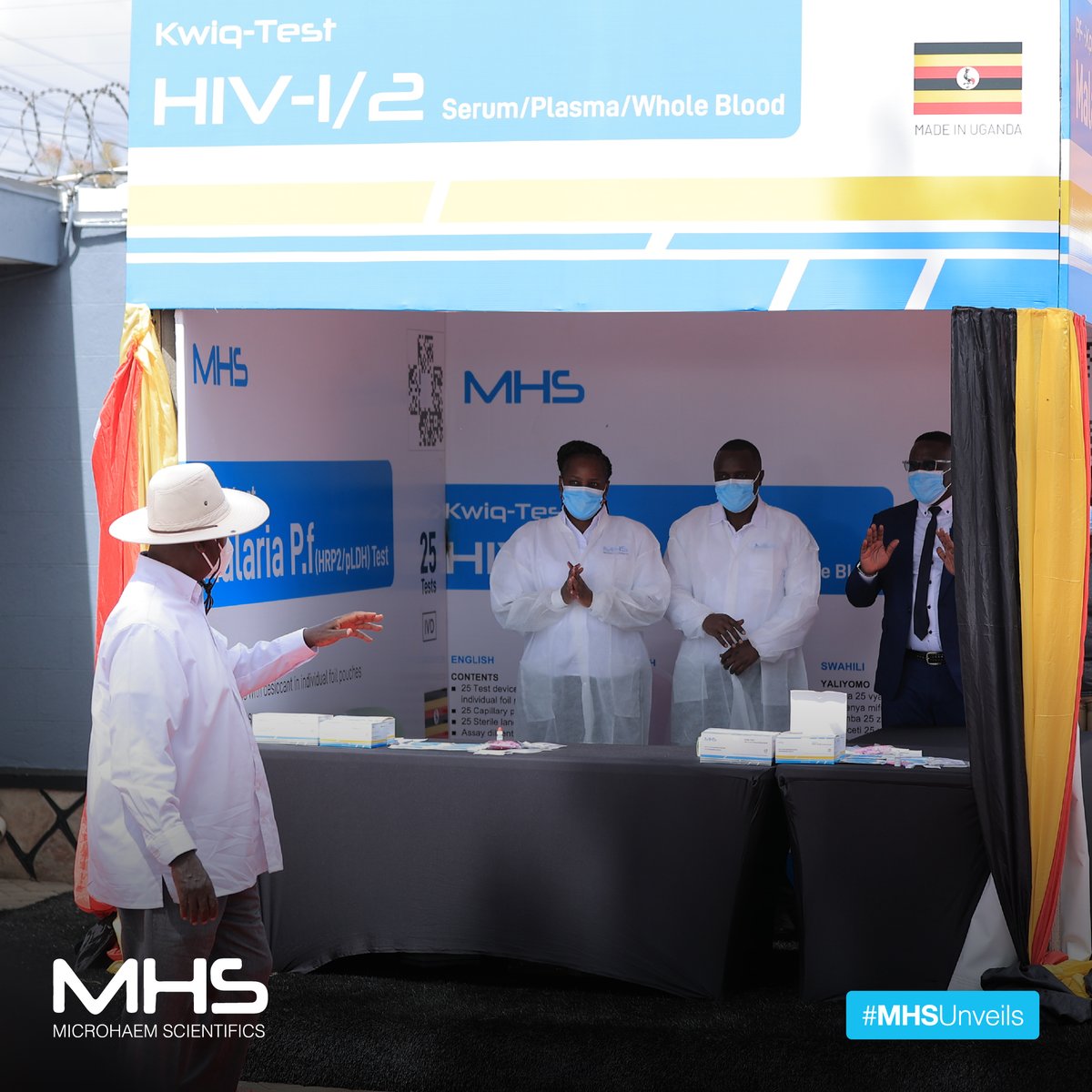 Microhaem's tweet photo. H. E @KagutaMuseveni arriving at the Microhaem Scientifics HQs for the official commissioning of the factory and launch of the health products. 

#MHSUnveils | #MalariaTestKit | #HIVTestKit https://t.co/PrrLjWTTqy