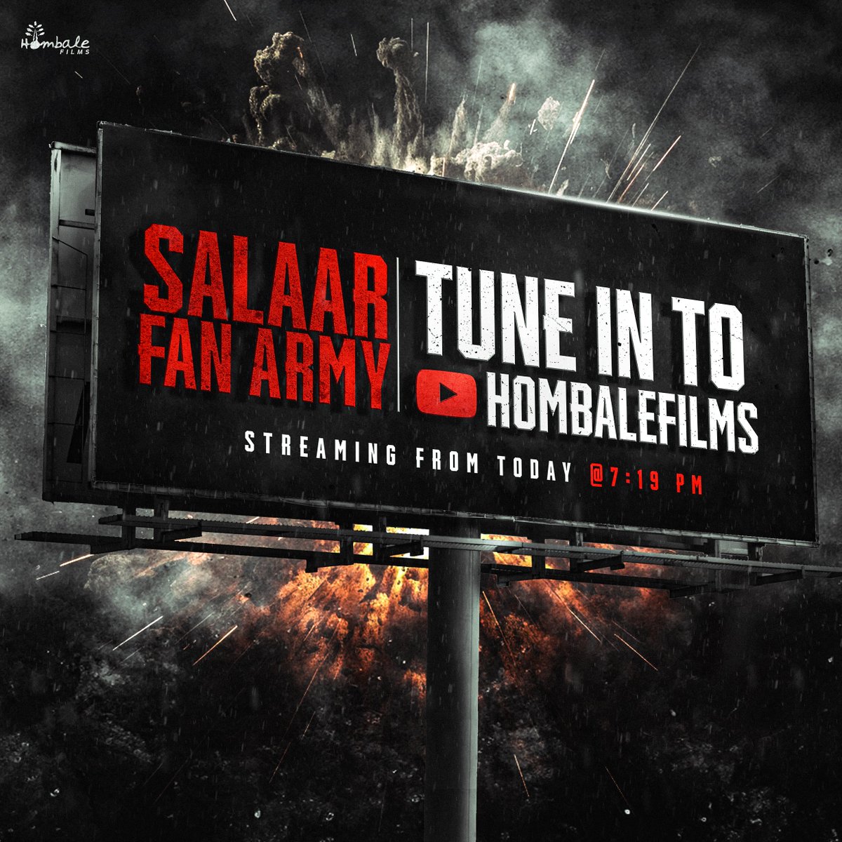 SalaarTheSaga's tweet photo. The Battalion of the first 100 soldiers, ready to march into the cinematic battlefield! 🔥 

Join us at 7:19 PM on @HombaleFilms' YouTube channel. #Salaar Duty calls!

#Prabhas #SalaarCeaseFire #HombaleVerse #SalaarFanArmy #SalaarMerchandise #SalaarStyle #SalaarCeaseFireOnDec22 https://t.co/24xI82jq2S