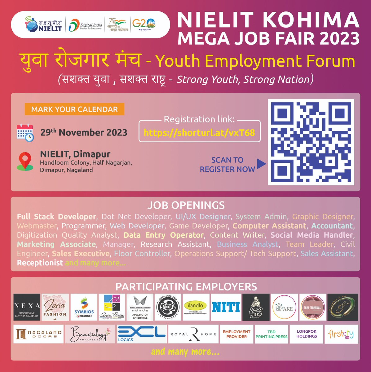 Mega Job Fair 2023 on 29th November 2023 at NIELIT Dimapur.
@KHM_NIELIT 
@dipr_nagaland