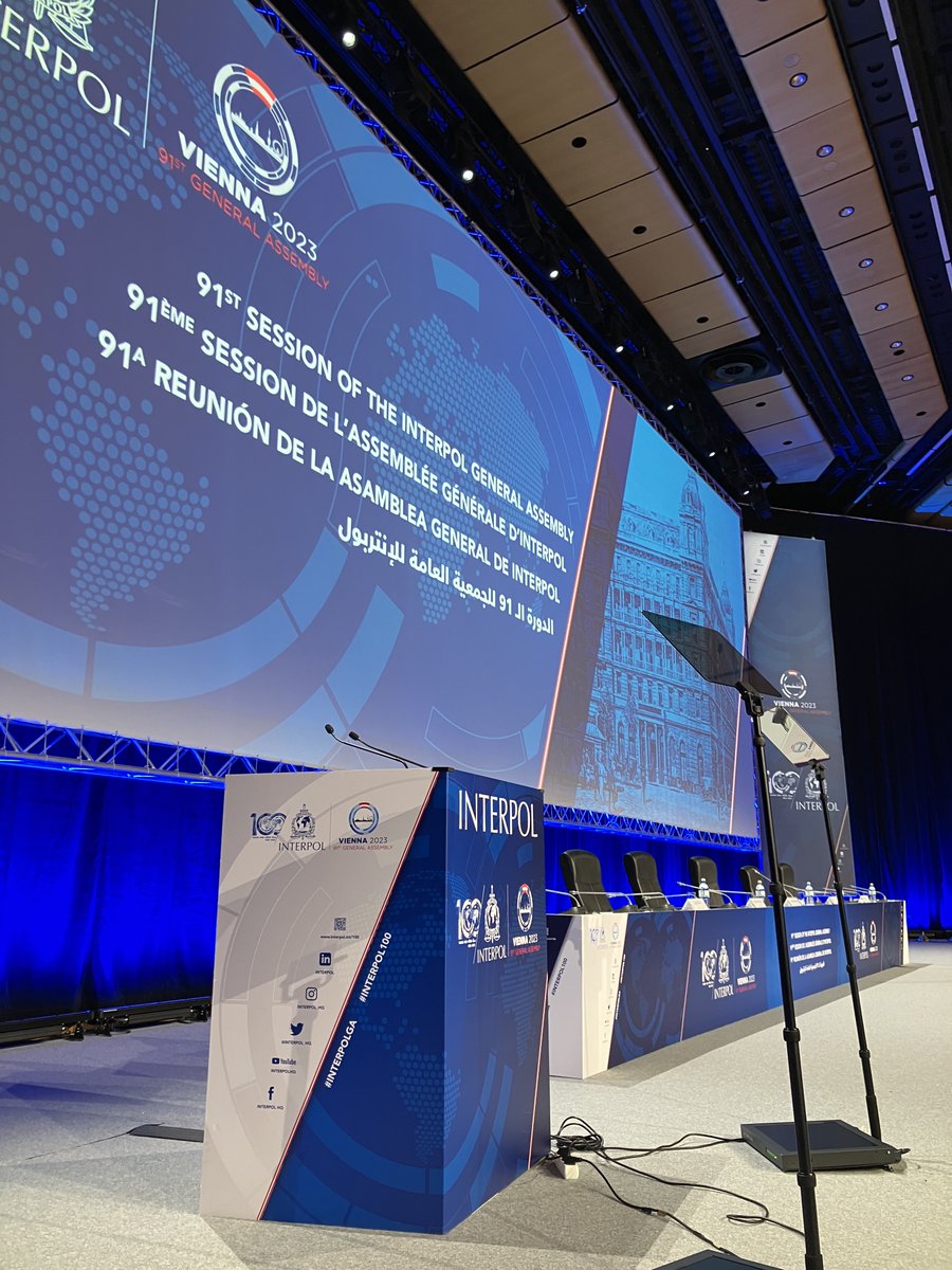 INTERPOL_HQ's tweet image. Minutes away from the opening ceremony of the 91st INTERPOL General Assembly  in Vienna, Austria.

#INTERPOLGA #INTERPOL100