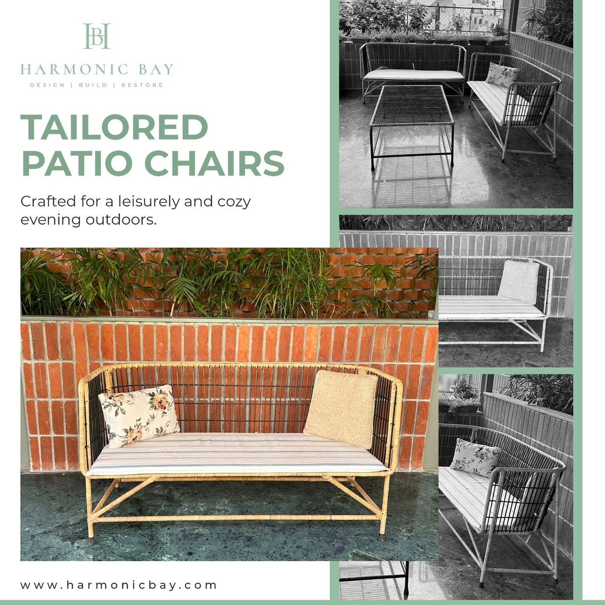 Elevate your outdoor experience with our meticulously crafted Tailored Patio Chairs, designed to transform any space into a haven of relaxation.

Get your customized patio chairs now!  
Visit: harmonicbay.com
Call: +91 99798 89212 / +91 9725054743
#patiochairs #patiochair