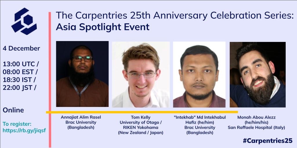 tomkXY's tweet photo. Humbled to be invited as a panelist to speak on our efforts to build communities in the Asia-Pacific region. I’ll be discussing my experiences as a student and postdoc. #Carpentries25 @thecarpentries @swcarpentry_ja 

Event online: Monday 4th of December
https://t.co/PM1oKpIowB https://t.co/8yN4pW4mBw