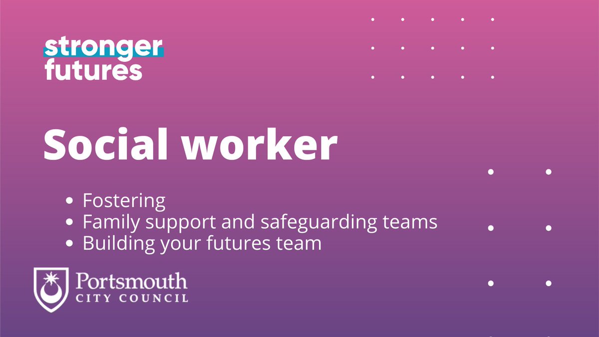 Would you like to make a difference to the lives of children and young people?

There are exciting opportunities for qualified social workers to join Portsmouth City Council  teams.

Learn more about the roles here: strongerfutures.co.uk/view-jobs
#StrongerFutures