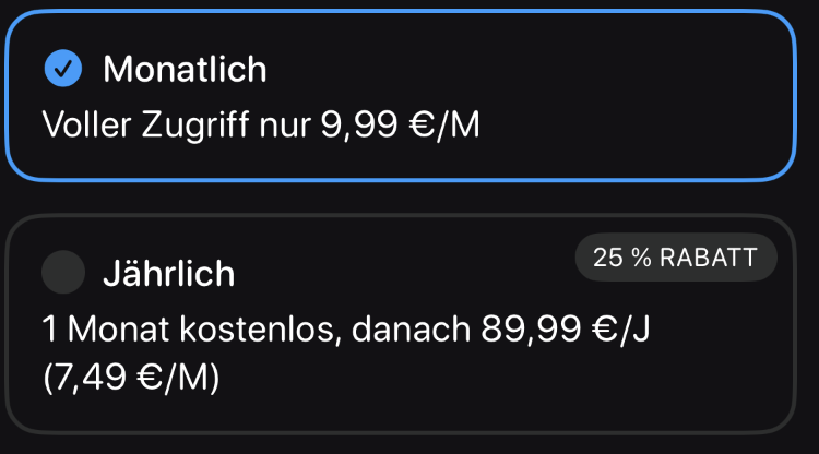 Tensei_C's tweet photo. @RevenueCat 
in germany we don’t use "M" for "Monat" and "J" for "Jahr".
Would it be possible to add a variable for the full word in the paywall settings?

{{ total_price_and_per_month_full }}
{{ price_per_period_full }} https://t.co/1CJAdivx9B
