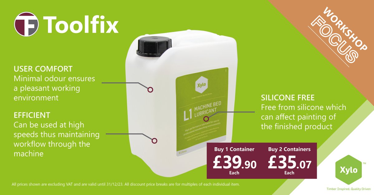 Silicone free and non-staining for use with all timbers, Xylo L1 machine bed lubricant is spirit based and enables timber to slide effortlessly.

Buy it here bit.ly/44xuYoD  
Part of the Workshop Focus core range bit.ly/3Scn4NL