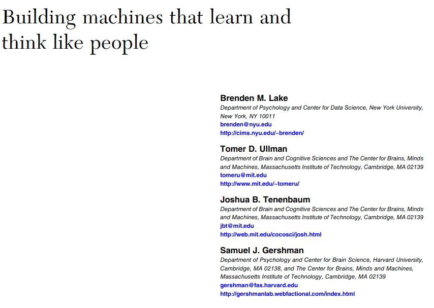 Helmholtz Institute for Human-Centered AI (@cpilab) on Twitter photo In a seminal paper by <a href="/LakeBrenden/">Brenden Lake @ CogSci</a> <a href="/TomerUllman/">Tomer Ullman</a> <a href="/MITCoCoSci/">CoCoSci MIT</a> and <a href="/gershbrain/">Sam Gershman</a> put forward core domains of intelligence that are easy for people to reason about but difficult for machines. These include intuitive physics, causal reasoning, and intuitive psychology, among others. In a seminal paper by <a href="/LakeBrenden/">Brenden Lake @ CogSci</a> <a href="/TomerUllman/">Tomer Ullman</a> <a href="/MITCoCoSci/">CoCoSci MIT</a> and <a href="/gershbrain/">Sam Gershman</a> put forward core domains of intelligence that are easy for people to reason about but difficult for machines. These include intuitive physics, causal reasoning, and intuitive psychology, among others.