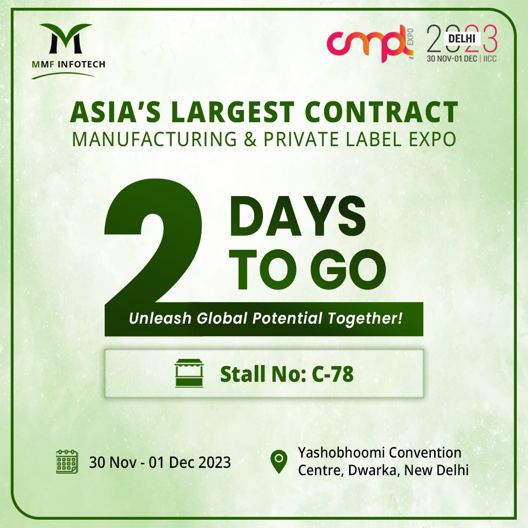 🌟 Join us at Booth C-78, CMPL Expo Delhi in 2 days! Gain valuable insights on global exporting, product launch, and more. Experts ready to assist with regulations and market strategies. Don't miss out! #CMPLExpo #indiatoglobal #GlobalBusiness