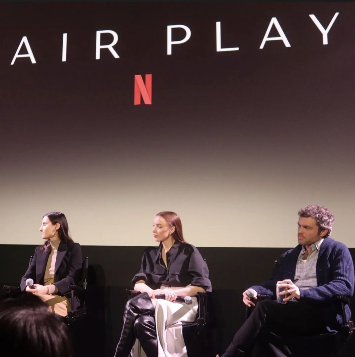 #PhoebeDynevor and #AldenEhrenreich Q&A for FAIR PLAY yesterday in LA