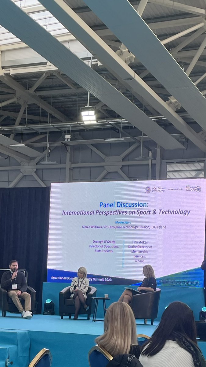 Sport Innovation & Technology Summit - Excellent insights all day and great panel discussion moderated by @AimeeWilliamsIE with two great @IDAIRELAND clients in @StatsPerform & @WHOOP #SportTechSummit