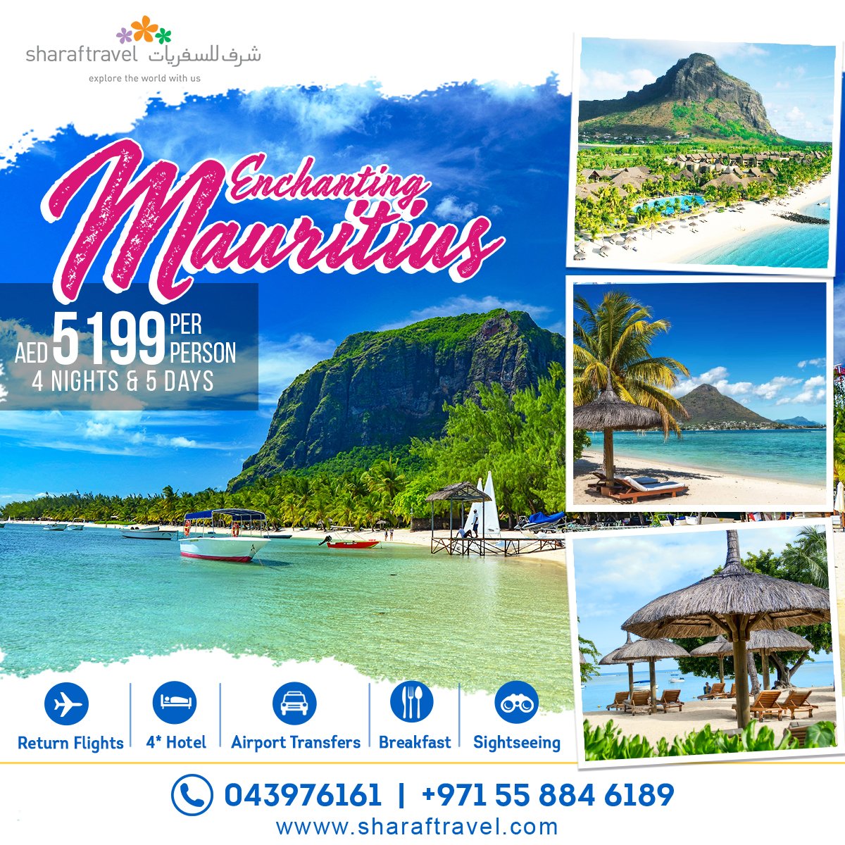 SharafTravel's tweet photo. Enchanting Mauritius for 5 Days   
AED 5199 per person  

Book Now:
Dubai: +971558846189
Email: wecare@sharafholidays.com  
https://t.co/AfYCIwSUrs  
T&amp;C Apply

#TriptoMauritius #DubaitoMauritius #Mauritiuspackage #TraveltoMauritius #FlightstoMauritius #Sharaftravel #Mauritius https://t.co/B4OipW2Xxk