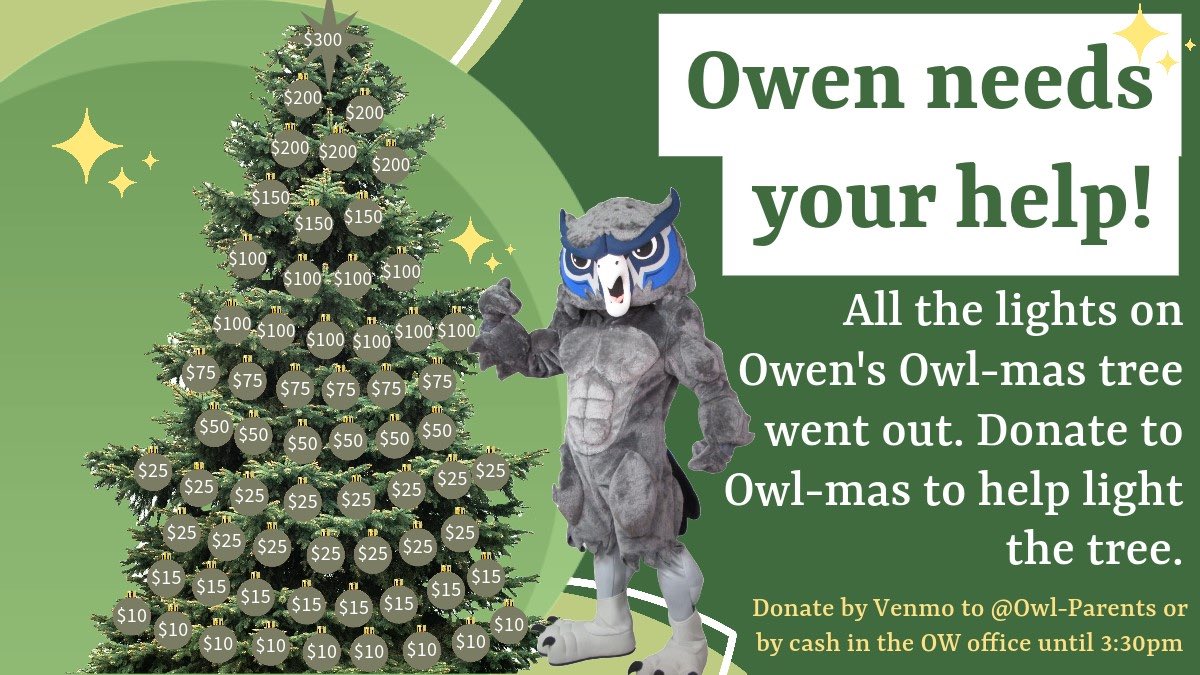 Olathe West NHS (@olathewestnhs) on Twitter photo Please consider your #GivingTuesday donation going to Olathe West's Owl-mas. Your gift will help brighten some families holidays this season. Cash donations can be dropped off at OW until 3:30pm or donate via Venmo to @Owl-Parents. Follow <a href="/OWcounseling/">OW Counseling</a> for Owen's tree updates. Please consider your #GivingTuesday donation going to Olathe West's Owl-mas. Your gift will help brighten some families holidays this season. Cash donations can be dropped off at OW until 3:30pm or donate via Venmo to @Owl-Parents. Follow <a href="/OWcounseling/">OW Counseling</a> for Owen's tree updates.