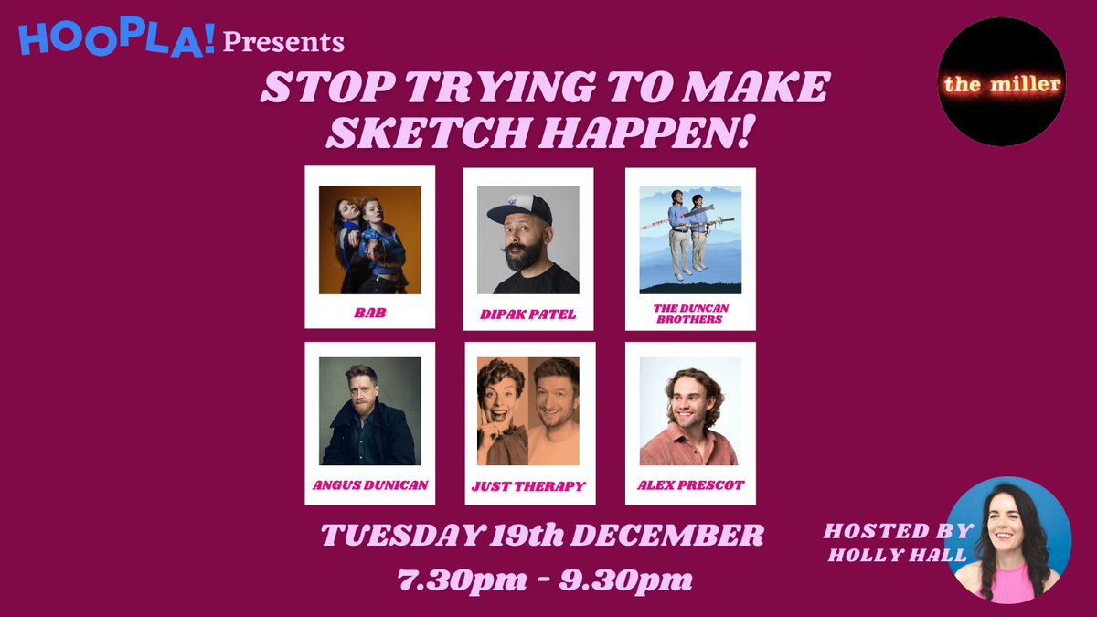 We're back at @themillerpub for the final Stop Trying To Make Sketch Happen of 2023 in a few weeks! You do not want to miss it!🎄🎅 eventbrite.co.uk/e/stop-trying-… Hosted by @hooplaimpro #livecomedy #londoncomedy