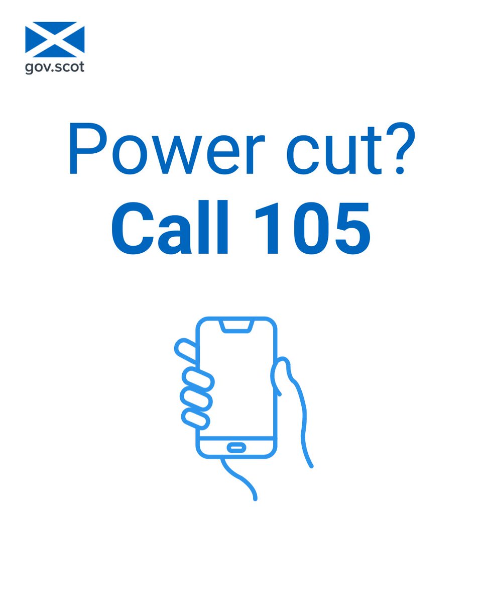 Winter storms can cause power outages. Did you know you can call 105 free of charge to report or get information about power cuts in your area? You can also call 105 if you spot damage to electricity power lines and substations. Stay prepared: ready.scot.