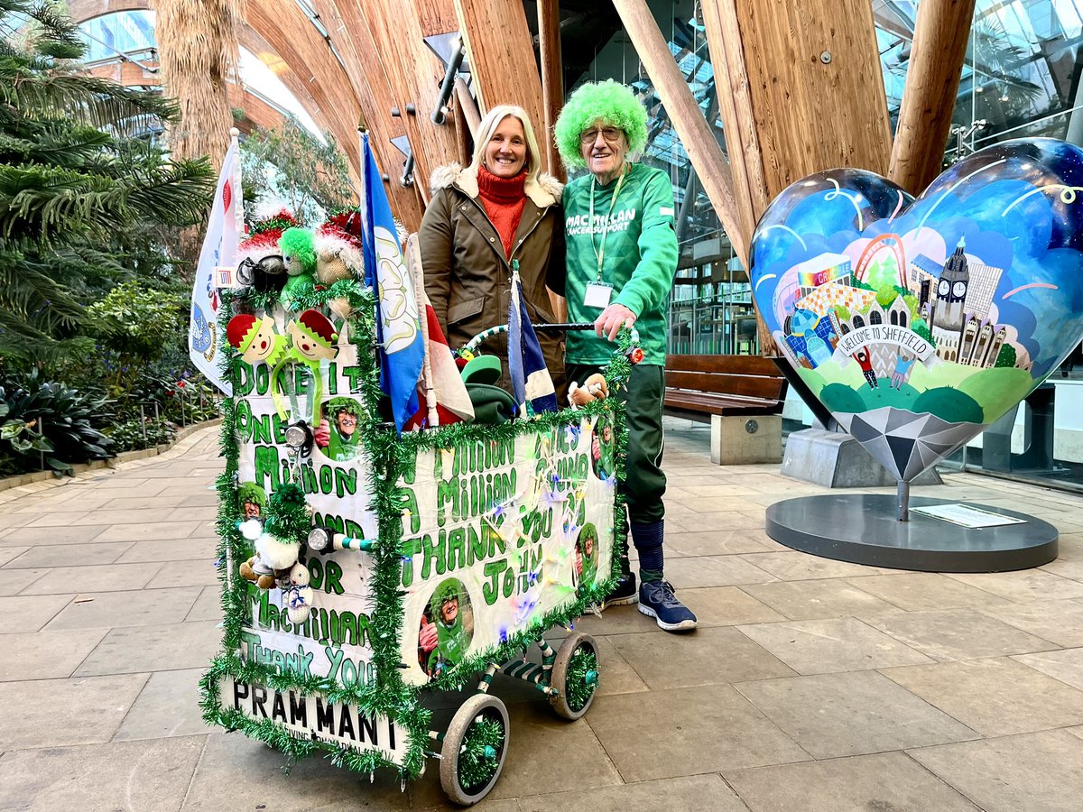 Lovely to catch up with the Man with the Pram John Burkhill who is giving something away in #Sheffield instead of collecting today. Find out more on @itvcalendar at 6! @macmillancancer