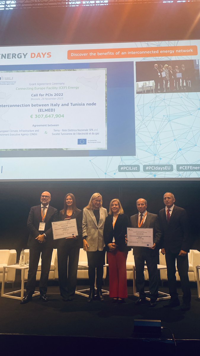 Congratulations to the beneficiaries Terna & STEG of the #ELMED project, which was awarded EUR 307 million under #CEFEnergy to support the construction of the 1st high voltage underwater #electricity interconnection between 🇮🇹 & 🇹🇳

#PCIDaysEU