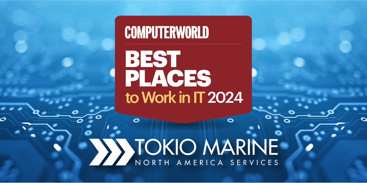 Tokio Marine North America Services (@tmna_services) on Twitter photo We are honored and grateful to once again be listed as one of <a href="/Computerworld/">Computerworld</a>’s Best Places to Work in IT. 👏
We ranked #7 in the small (less than 1,000 employees) category, #4 in Career Development, #4 in DEI, and more! #BestPlacesIT We are honored and grateful to once again be listed as one of <a href="/Computerworld/">Computerworld</a>’s Best Places to Work in IT. 👏
We ranked #7 in the small (less than 1,000 employees) category, #4 in Career Development, #4 in DEI, and more! #BestPlacesIT