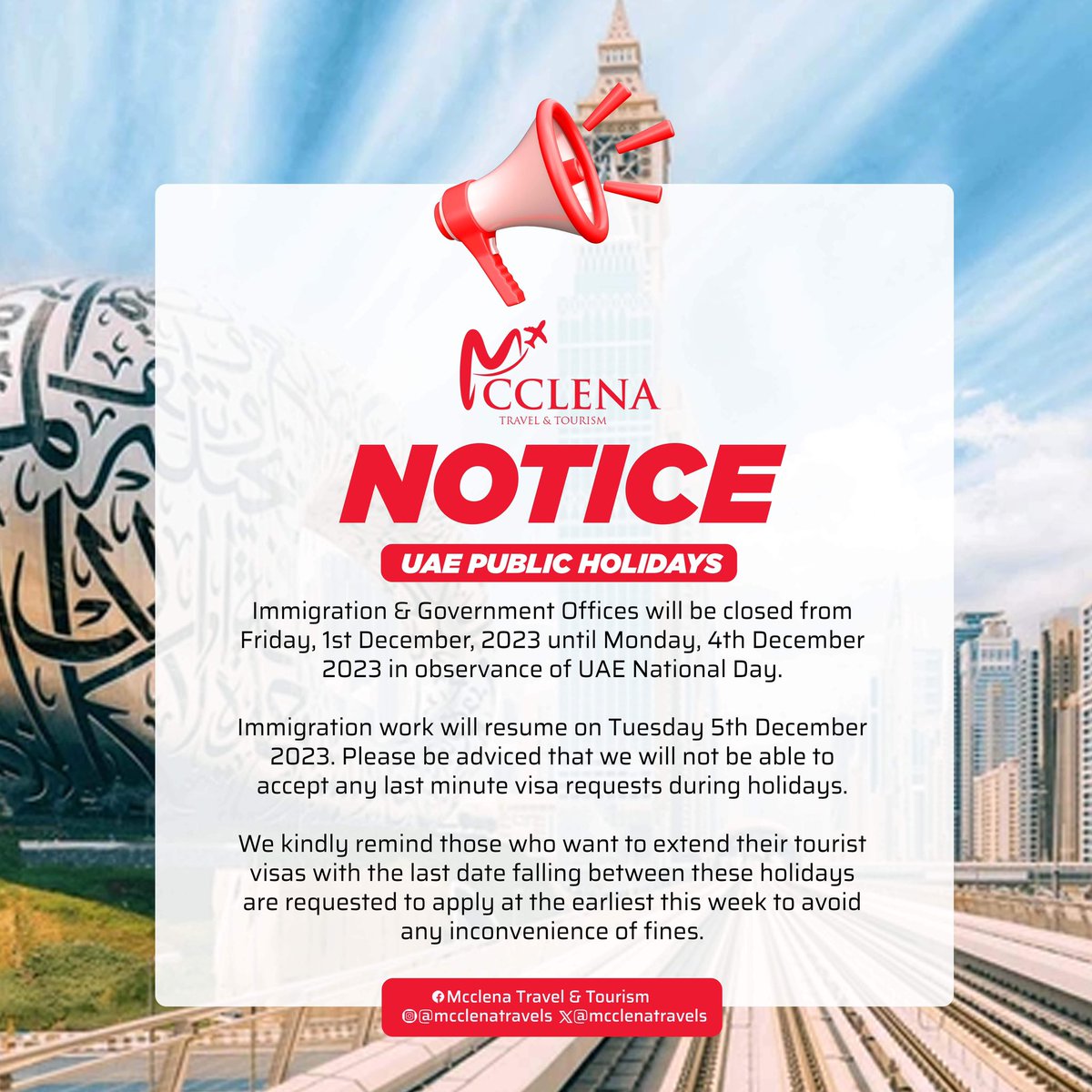 Mcclena Travel & Tourism (@mcclenatravels) on Twitter photo NOTICE π£π£π£π£π£
Call/Whatsapp: +233241440691 / +971545293250
βοΈ: mcclenatraveltourism@gmail.com
.
.
.
.
#igtravel #travel #instatravel #travelnyc #natgeotravel #travelindia #indiatravel #travelalot #traveljournal #travelphotography #traveladdicted #travelinspiration #travelbu NOTICE π£π£π£π£π£
Call/Whatsapp: +233241440691 / +971545293250
βοΈ: mcclenatraveltourism@gmail.com
.
.
.
.
#igtravel #travel #instatravel #travelnyc #natgeotravel #travelindia #indiatravel #travelalot #traveljournal #travelphotography #traveladdicted #travelinspiration #travelbu