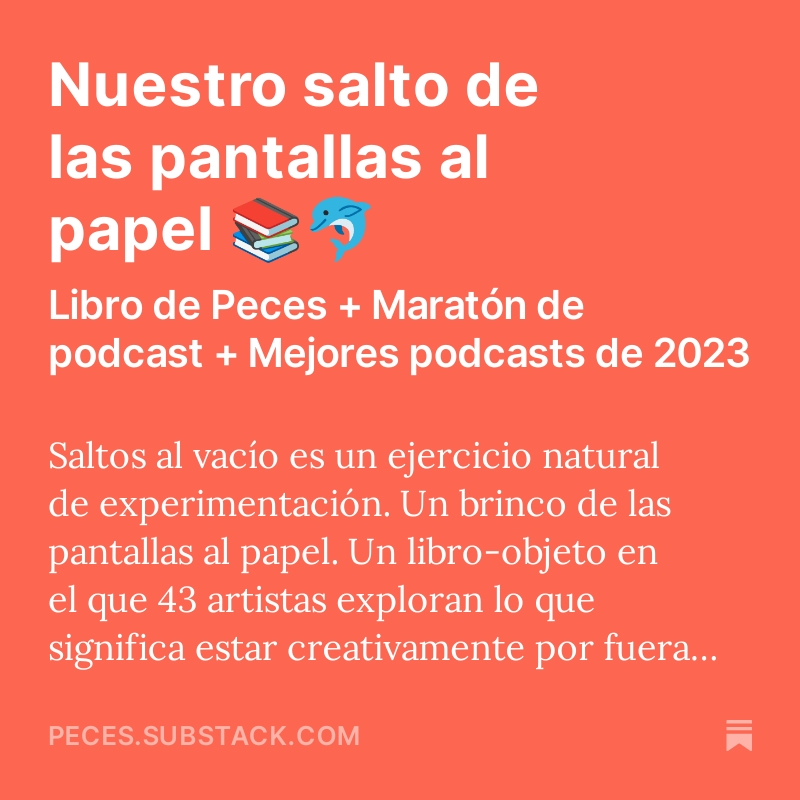 ¡Ya está en sus correos la nueva entrega de El cardumen!

Les hablamos de:

Saltos al vacío, nuestro libro-objeto
Maratón de producción de podcast feat. <a href="/EstereoFestival/">EstereoFestival</a> 
Los mejores podcast en español de 2023, una iniciativa de la Comunidad de Oyentes

Léelo en el link de la bio
