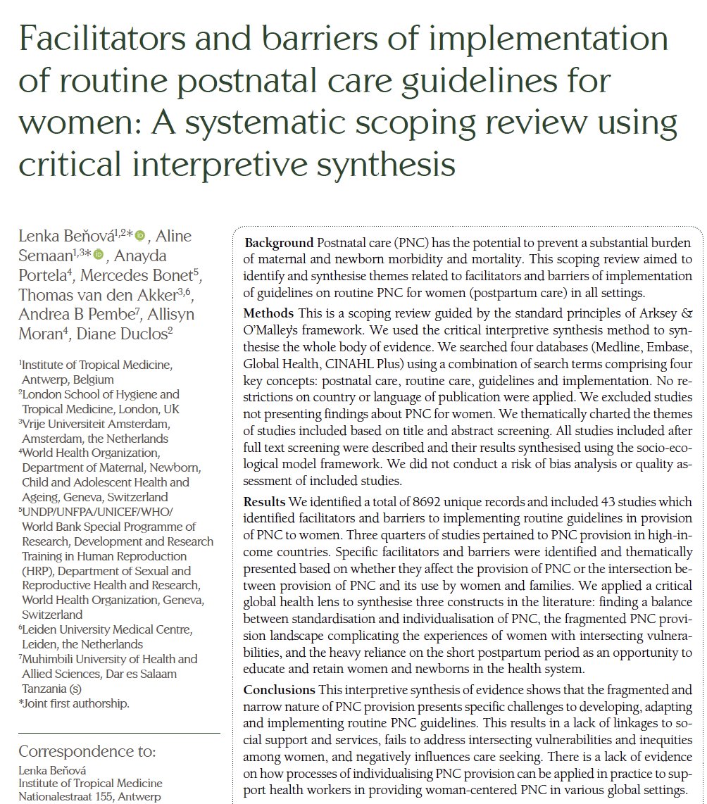 Sexual & Reproductive Health Group at ITM Antwerp (@srhgroup_itm) on Twitter photo 🆕📢 Why is it hard to provide routine postnatal care to women according to guidelines?
<a href="/ITMantwerp/">Institute of Tropical Medicine Antwerp</a> researchers together with colleagues summarised the evidence on facilitators and barriers.
🙏 <a href="/FWOVlaanderen/">FWO</a> and Journal of Global Health <a href="/JoGHRep/">Journal of Global Health Reports</a>
jogh.org/2023/jogh-13-0… 🆕📢 Why is it hard to provide routine postnatal care to women according to guidelines?
<a href="/ITMantwerp/">Institute of Tropical Medicine Antwerp</a> researchers together with colleagues summarised the evidence on facilitators and barriers.
🙏 <a href="/FWOVlaanderen/">FWO</a> and Journal of Global Health <a href="/JoGHRep/">Journal of Global Health Reports</a>
jogh.org/2023/jogh-13-0…