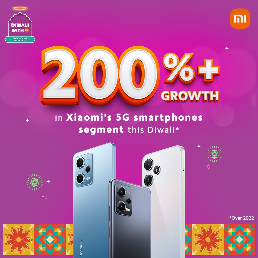 sandeep9sarma's tweet image. We started the #5GRevolution and glad to see that so many customers made the #TechSeSmartDilSeSmart choice this Diwali by opting for #Xiaomi5G smartphones.

This #DiwaliwithMi , we had over 200% growth in our 5G Smartphone segment.

 Thank you for trusting us :)