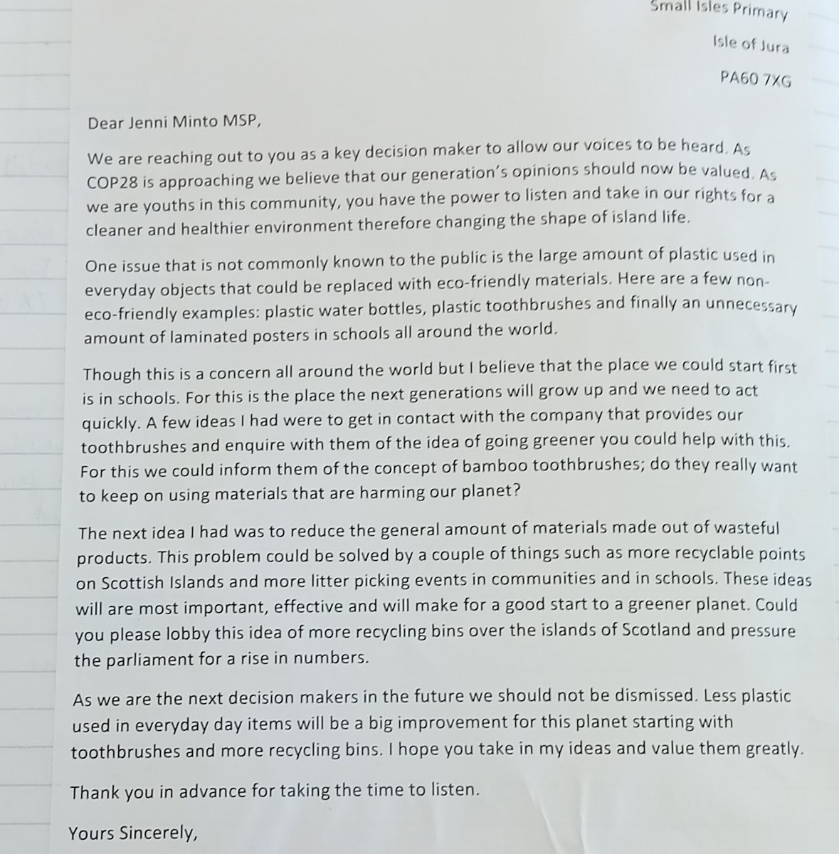 SmallIslesPS's tweet image. As part of our @UNICEF_uk #OutRight #RRSA OutRight campaign, with COP28 on the horizon, we worked with our friends at @portellenps to discuss the impact of climate change on children's rights.  We then wrote letters to our local councillors and MSP asking for change. #advocates