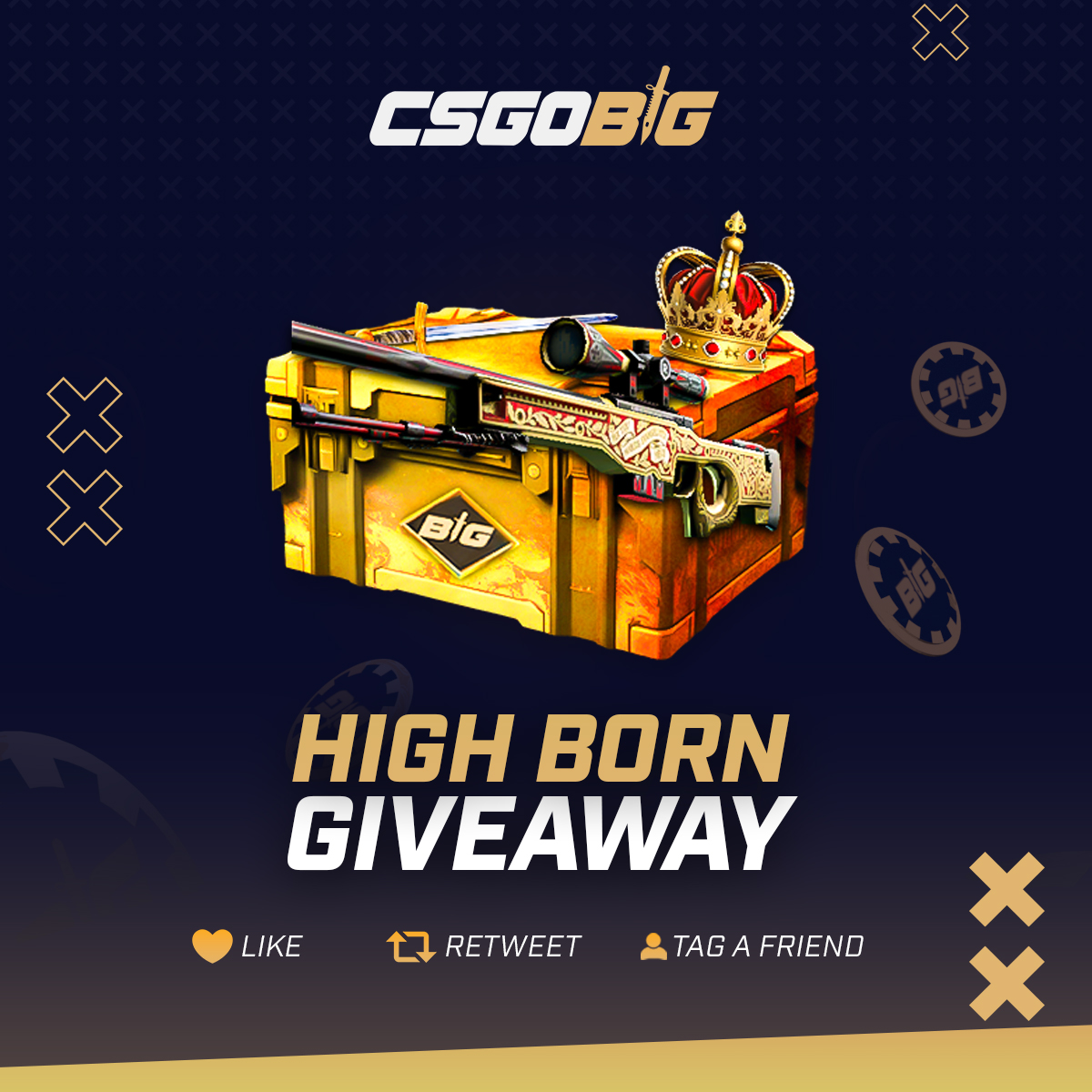 csgobig's tweet photo. High Born Case Giveaway!

To Enter: 
Retweet &amp; Like 🔁❤️
Follow @CSGOBig

Winner chosen in 24 hours. https://t.co/Pp2JVBMZY3