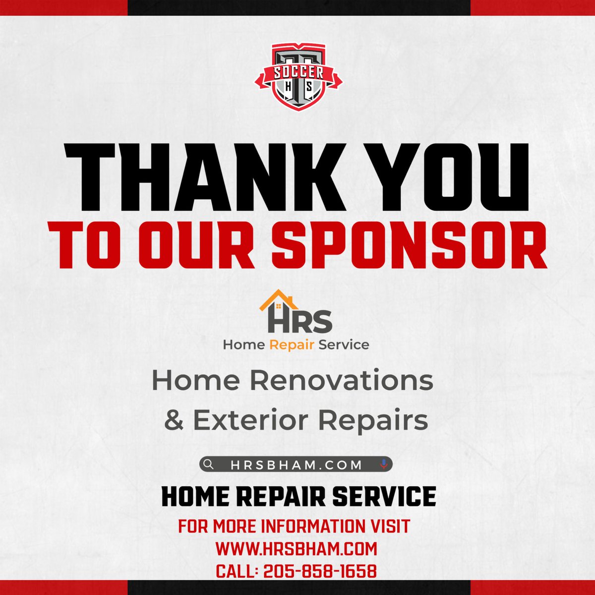 We would like to thank Home Repair Service for becoming a Platinum Sponsor of the Thompson Soccer Program!