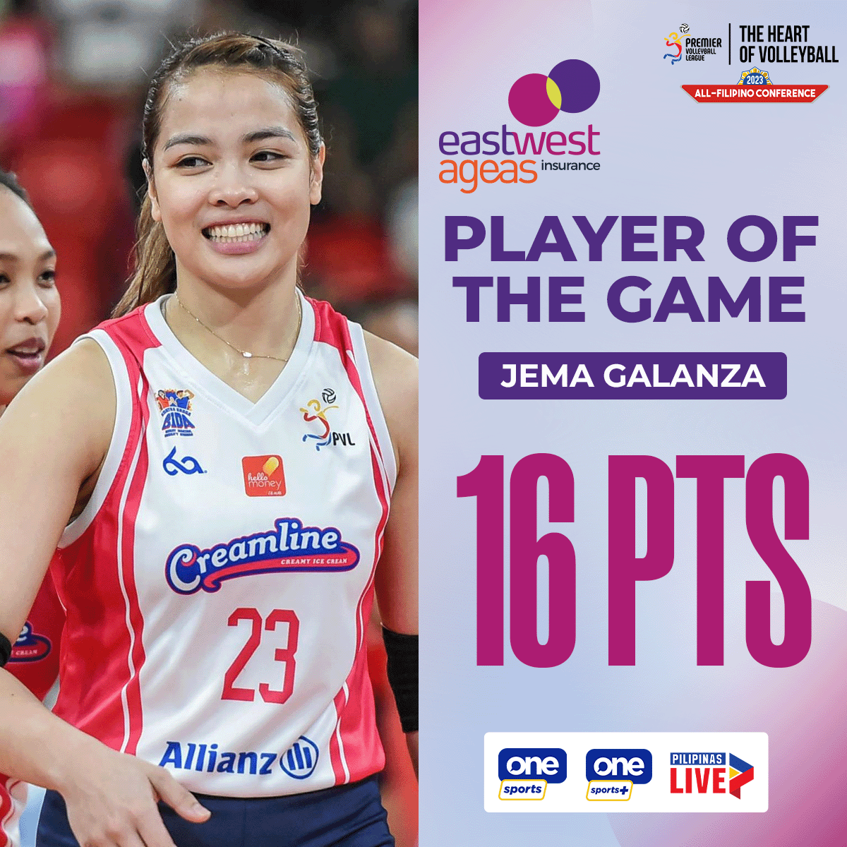 OneSportsPHL's tweet photo. HAPPY BIRTHDAY INDEED, JEMA GALANZA! 🎂

#PVL2023 #TheHeartOfVolleyball #PVLonOneSports #EastWestAgeas https://t.co/JXkJaY2Nwg
