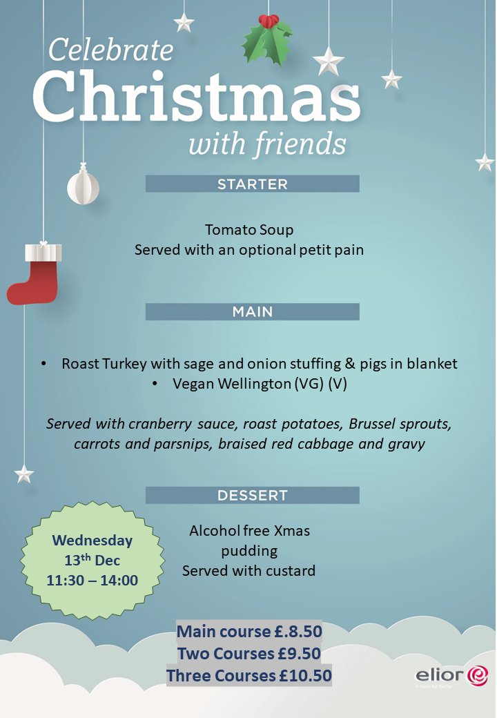 Save the date - @EatwellH will be serving Christmas dinner in the Clarendon and Bexley restaurants on Wednesday 13 December. 20% discount for NHS staff @LeedsHospitals 🤶🎄🧑‍🎄