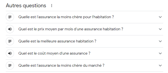 #SEO : la SERP continue d'évoluer avec la présence de nouvelles fonctionnalités dans les PAA : 
1/ lecture des PAA (🔊) et 2/ visualisation de présence de tableau (📜)
Encore des tests avant le futur déploiement de SGE ou Niéme AB TEST de Google ?