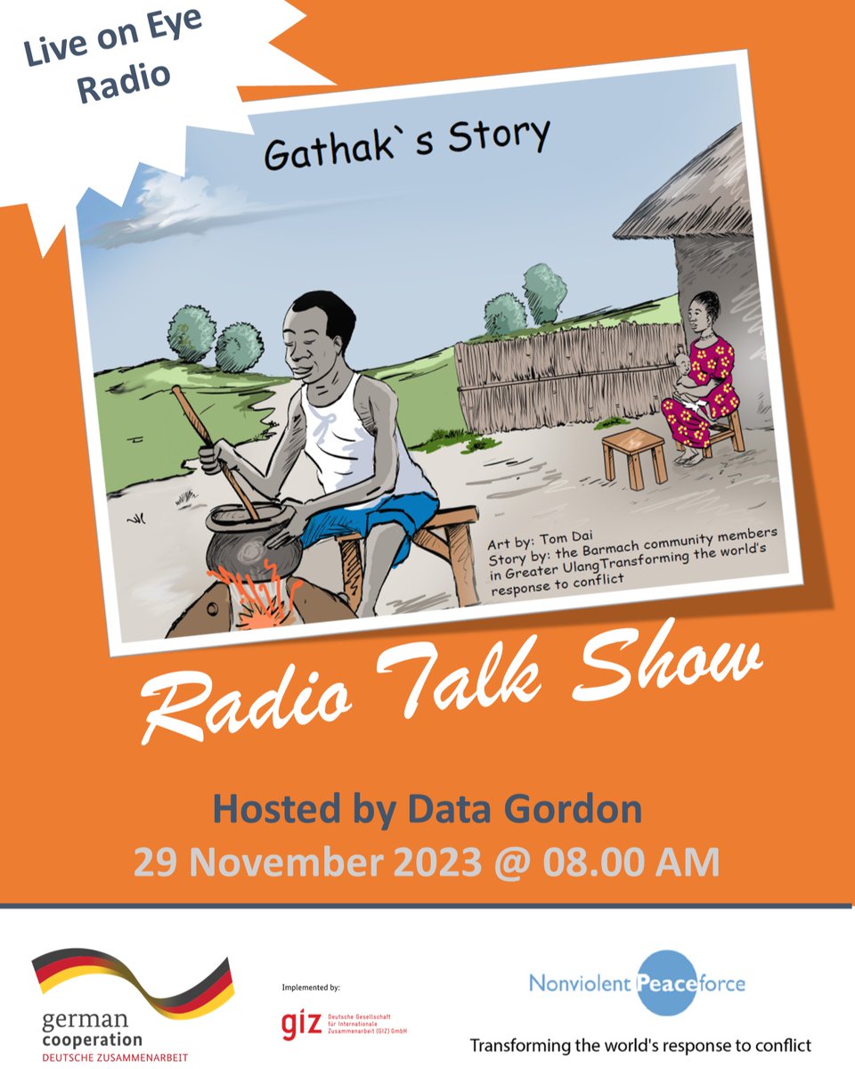 GIZ_SouthSudan's tweet photo. 🎙️📻Tune in to @EyeRadioJuba tomorrow to hear @IamDataGordon read the inspiring story of Gathak &amp; participate in a discussion about #gender relations at home &amp; how each of us can contribute to #GenderEquality.

Supported by @Peaceforce &amp; @GIZ_SouthSudan. https://t.co/l1IIDsmBKY