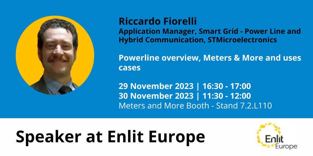 We are pleased to announce that Riccardo Fiorelli, Application Manager, Smart Grid - Power Line and Hybrid Communication, STMicroelectronics, will be a speaker at the Meters and More Booth! We look forward to meeting you there! 

#EnlitEurope #energytransition