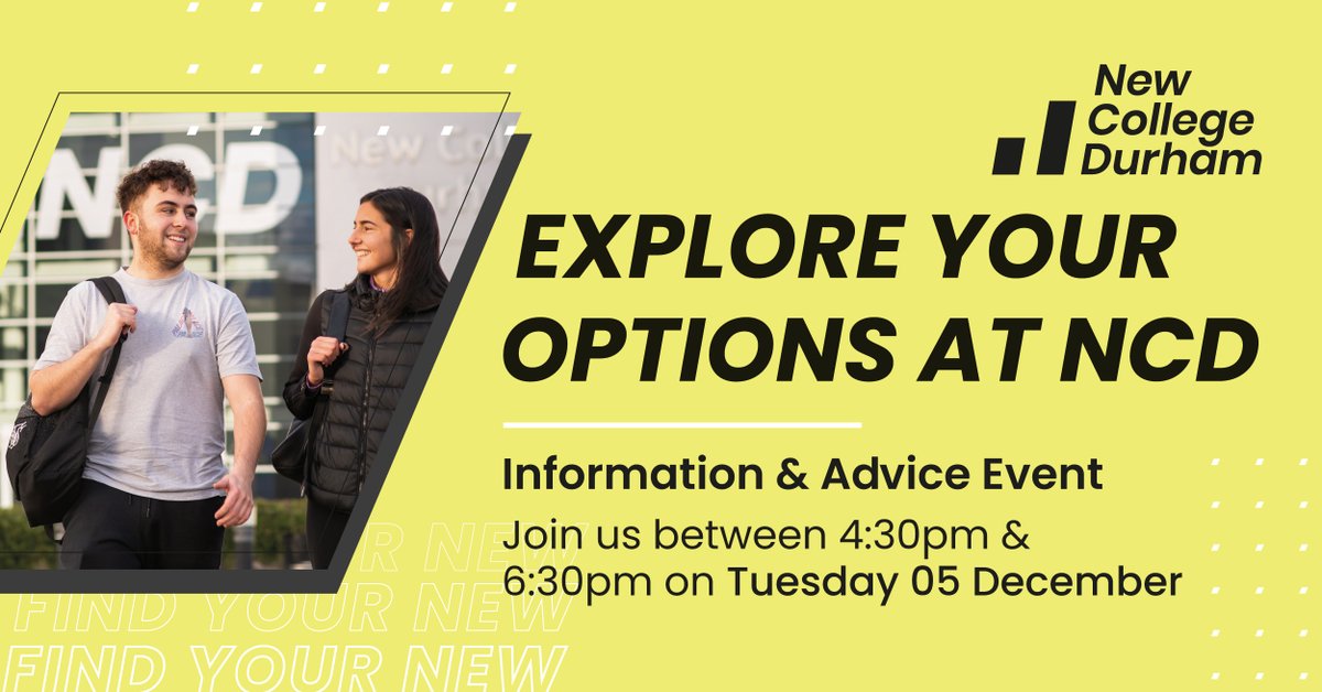 Join us at our upcoming Information & Advice Event on Tuesday 5 December to discover the courses you could study at NCD! 👋🏻 meet our course tutors 📍 take a tour of where you'll be studying 😌 get peace of mind and secure your application Sign up now 🔗 orlo.uk/VD4oO