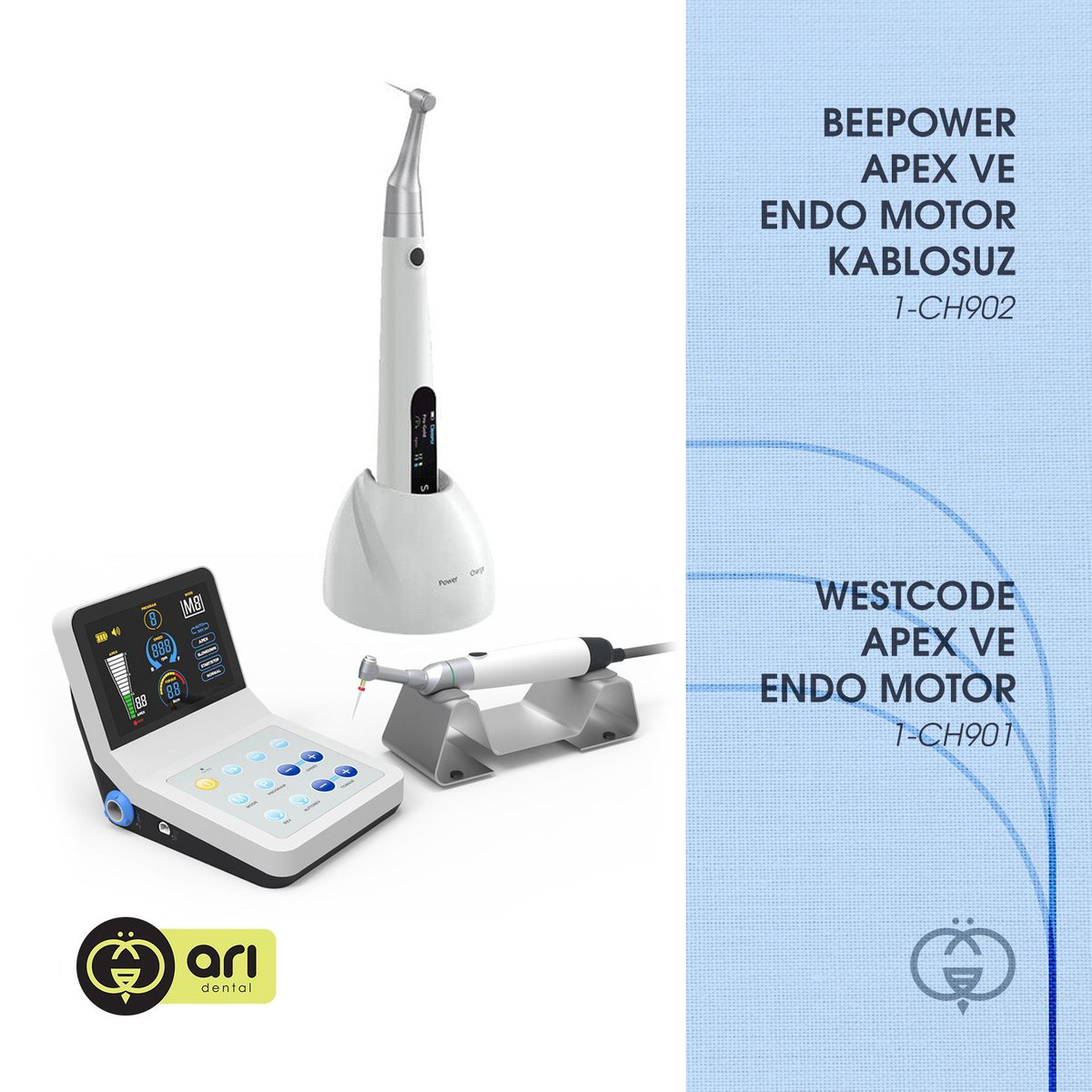 BeePower Apex ve Endo Motor Kablosuz
Stok Kodu: 1-CH902

Westcode Apex ve Endo Motor
Stok Kodu: 1-CH901

Ürün siparişi vermek için dentalmarketim.com adresini ziyaret edebilir ya da 0507 504 55 24 numaralı WhatsApp hattından bize ulaşabilirsiniz.

#ArıDental #Apex #BeePower