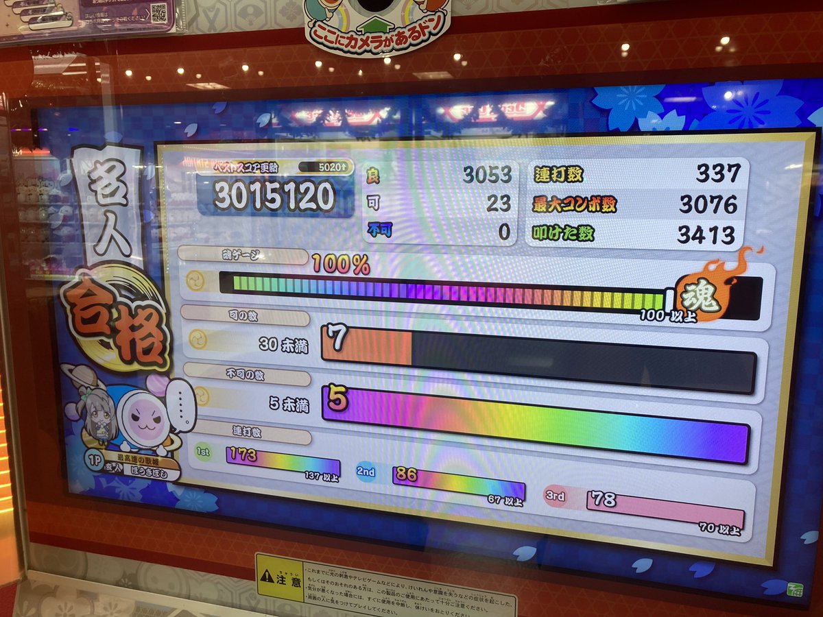 comet_tym0912's tweet photo. 太鼓の達人ニジイロVer. 
段位道場2023『名人』合格！

人生初名人になりました！

諦めないで努力し続けてきて良かった…😭 https://t.co/ggshzdtDjn