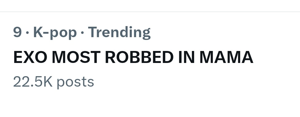 exochartstats's tweet photo. "EXO MOST ROBBED IN MAMA" is trending at #9 on Twitter Worldwide! https://t.co/ne2HrDYG3a