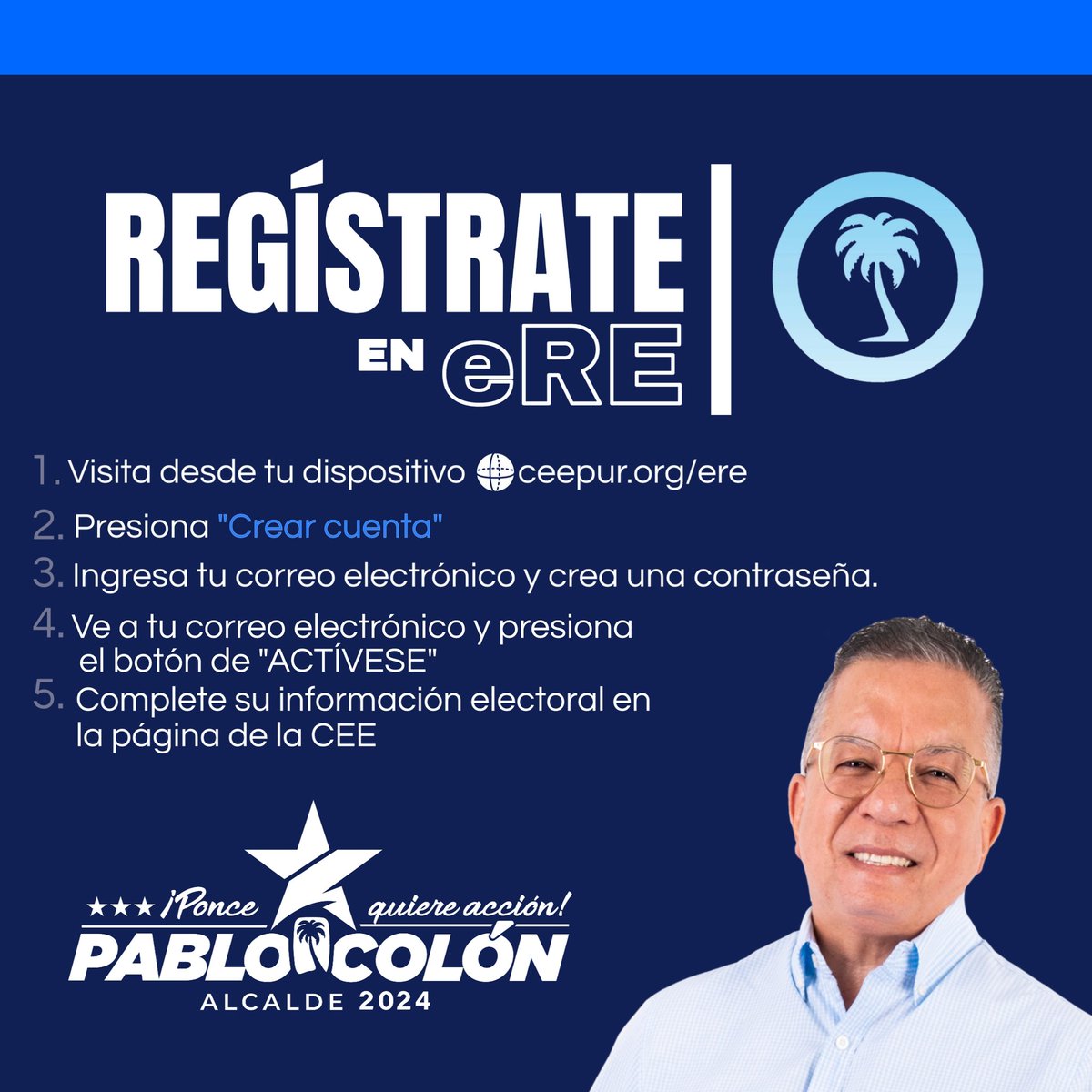 PabloColon_pr's tweet photo. ¡La Ruta hacía la Alcaldia comenzó! Actívate en el Registro Electrónico de Electores de la Comisión Estatal de Elecciones en https://t.co/ciTBNQnM39 para que puedas endosar mi candidatura. ¡Cuento contigo! #poncequiereacción #pabloesponce #ponceñoenacción #pablocolonalcalde https://t.co/kbblacdaVD