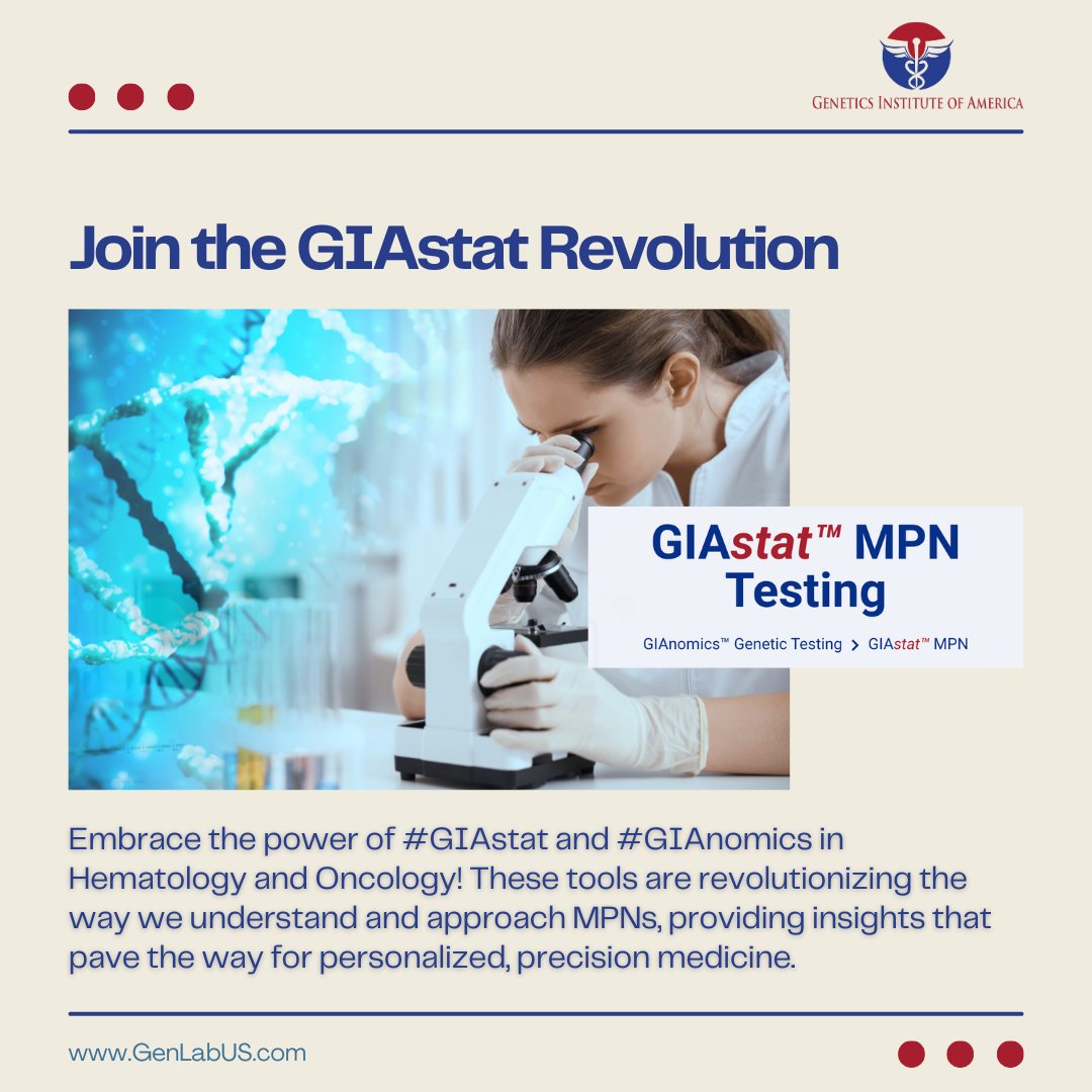 CALR exon 9 insertion/deletion is associated with #myeloproliferativeneoplasm (MPNs), particularly #essentialthrombocythemia (ET) and #primarymyelofibrosis (PMF)

#GIAstat#Hematology#Oncology#TargetedTreatment#genetictesting#GIAnomics#HemOnc#MPN