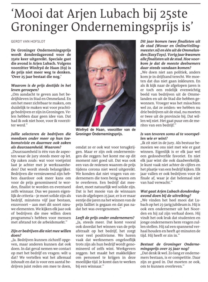 Donderdagavond 30 november is het zover: de 25e Finale van de Groninger Ondernemingsprijs in <a href="/Martiniplaza/">Martiniplaza Groningen</a> met speciale gast <a href="/arjenlubach/">Arjen Lubach</a>. Reserveer de allerlaatste stoel via de website en je bent er gewoon bij!