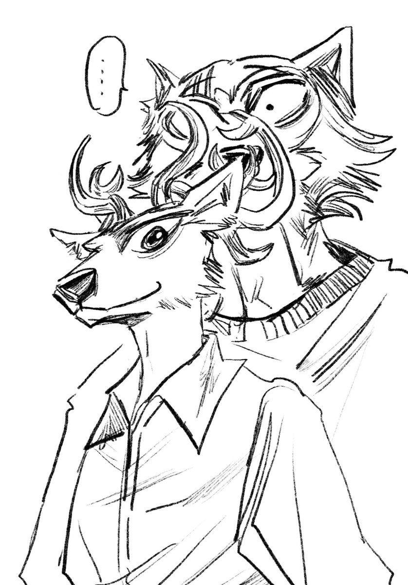 先日BEASTARSアニメの集まりに行って、めちゃテンション上がって久しぶりにコンビで描きたくなった〜！🐺🫎まだ多くは語れないけど、ファイナルシーズンも乞うご期待ですよ！