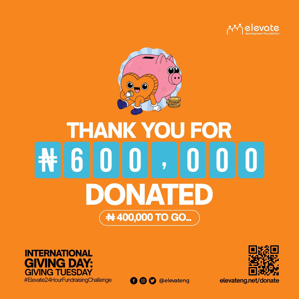 ElevateNg's tweet photo. We have now raised 60% of our goal! 

Thank you to all the amazing Elevators who share in our vision 🚀🧡

We still have more to go! Want to donate to the #Elevate24HourFundraisingChallenge ? 

Please visit https://t.co/r1hNe7caU4 https://t.co/6XjcztAa7B