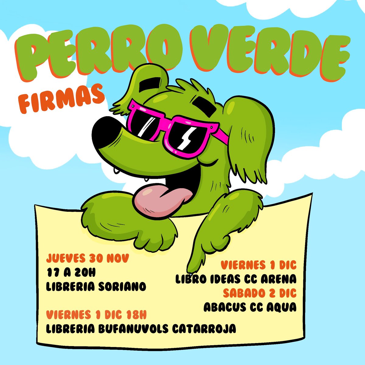 javialfonsomos's tweet photo. ¡Esta semana viene cargadísima de firmas de PERRO VERDE! 

Jueves 30 noviembre de 17 a 20h:
@LibreriaSoriano 

Viernes 1 diciembre:
Firmas en @LibroIdeas CC Arena
Presentación a las 18h en Bufanúvols (Catarroja)

Sábado 2 diciembre:
@abacus_botigues CC Aqua (València)

¡GUAU! 💚 https://t.co/T7zWJOaRUm