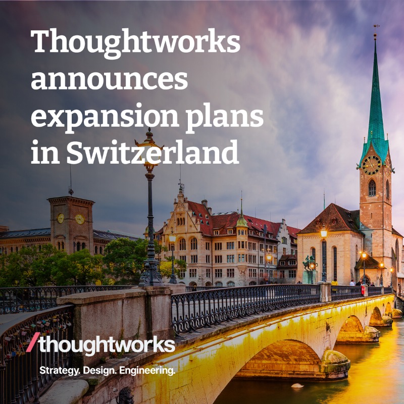 thoughtworks's tweet photo. ⚡Thoughtworks is bringing its expertise and services to Switzerland! 🇨🇭

The expansion means clients in financial services, life sciences, manufacturing and other key verticals will gain a digital service provider with both local operations and global expertise.