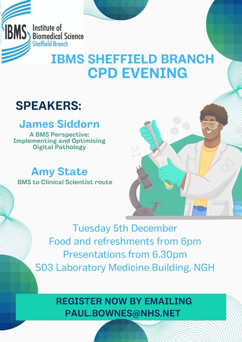 IBMS Sheffield Branch (@ibmssheffbranch) on Twitter photo One week to go until our CPD event! Still time to register 🥼
<a href="/BrilsTeam/">Barnsley and Rotherham Pathology (SYBP) 🏳️🌈</a> <a href="/SYB_Pathology/">South Yorkshire and Bassetlaw Pathology</a> <a href="/DerbyshirePath/">Derbyshire Pathology</a> <a href="/IBMScience/">IBMS #AtTheHeartOfHealthcare</a> One week to go until our CPD event! Still time to register 🥼
<a href="/BrilsTeam/">Barnsley and Rotherham Pathology (SYBP) 🏳️🌈</a> <a href="/SYB_Pathology/">South Yorkshire and Bassetlaw Pathology</a> <a href="/DerbyshirePath/">Derbyshire Pathology</a> <a href="/IBMScience/">IBMS #AtTheHeartOfHealthcare</a>
