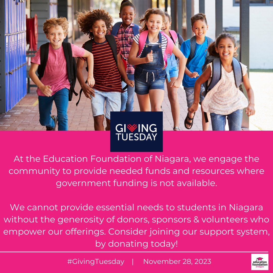 Education Foundation of Niagara (@efnniagara) on Twitter photo It's <a href="/GivingTuesday/">GivingTuesday</a>, consider making us your charity of choice to support today! We engage the community to provide resources & funds for <a href="/dsbn/">District School Board of Niagara</a> student needs where government funding isn't available. This #GivingTuesdayCA, consider making a donation: efnniagara.dsbn.org/donate! It's <a href="/GivingTuesday/">GivingTuesday</a>, consider making us your charity of choice to support today! We engage the community to provide resources & funds for <a href="/dsbn/">District School Board of Niagara</a> student needs where government funding isn't available. This #GivingTuesdayCA, consider making a donation: efnniagara.dsbn.org/donate!