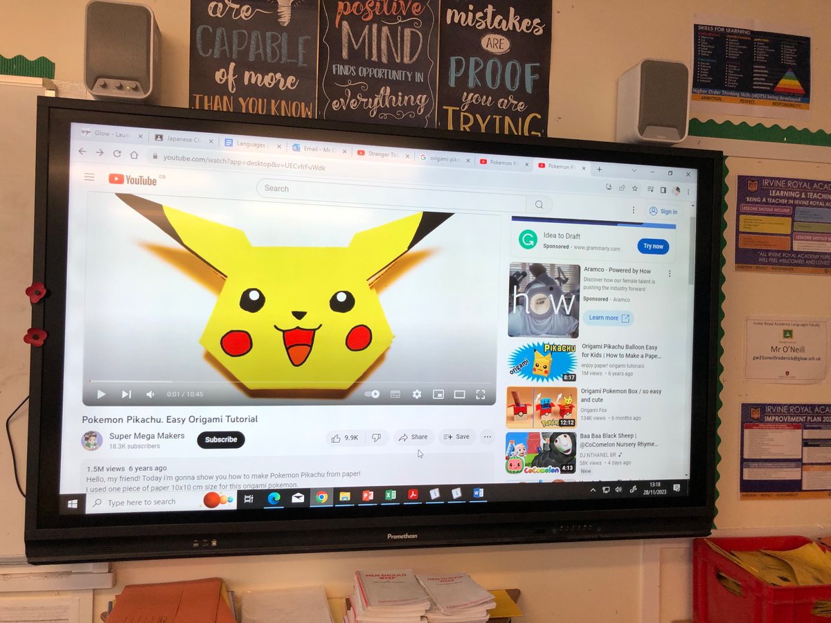 Mr O'Neill (@neillroddy) on Twitter photo Today in Japanese Club the group had a go at making an Origami Pikachu. Great effort from all involved!
<a href="/IRALanguages/">Irvine Royal Academy English and Languages Faculty</a>
<a href="/IrvineRoyalAcad/">Irvine Royal Academy</a>
'Oru' (to fold) 'kami' (paper)
'Pika' (electric) 'chu' (kiss) Today in Japanese Club the group had a go at making an Origami Pikachu. Great effort from all involved!
<a href="/IRALanguages/">Irvine Royal Academy English and Languages Faculty</a>
<a href="/IrvineRoyalAcad/">Irvine Royal Academy</a>
'Oru' (to fold) 'kami' (paper)
'Pika' (electric) 'chu' (kiss)