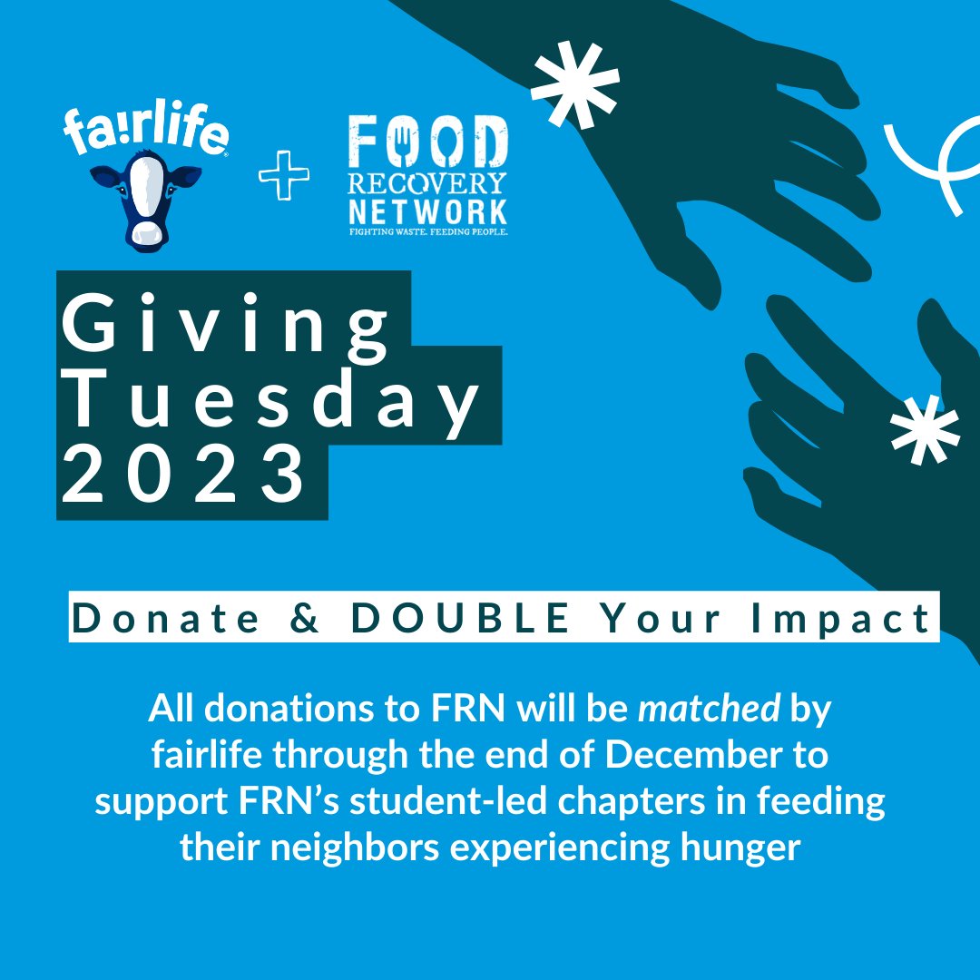 TODAY IS #givingtuesday !!! Our partner @fairlife will be matching all donations to FRN 💸 through the end of the year. Donate to help us fight climate change and hunger across the U.S.. Click 👉 bit.ly/DonateFRN23 to donate! . . . #fairlife #foodrecoverynetwork