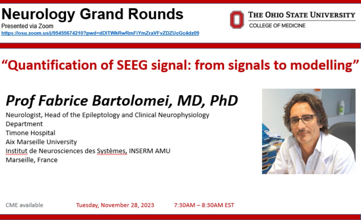 We were thrilled to host Dr. Fabrice Bartolomei at our Neurology Grand Rounds this morning! #GrandRounds #OSUNeuro