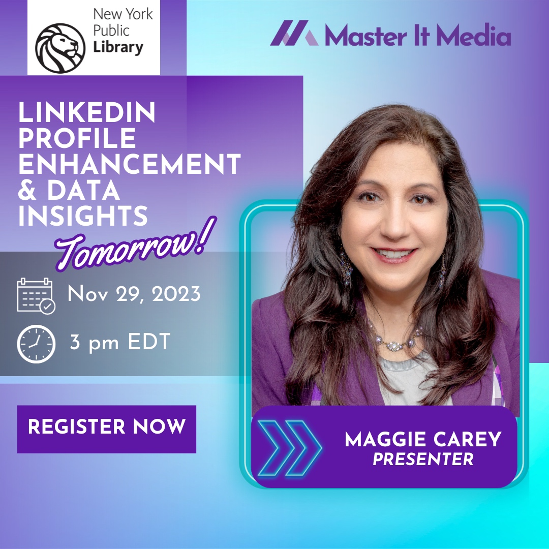 MasterItMedia's tweet image. ⏰ Tomorrow is the day! 

Elevate your LinkedIn game with Maggie Carey's exclusive insights. Transform your profile, stand out from the competition. Secure your spot now at MasterItMedia.com/Showtime

Don't miss out! 🚀
💜
🤩
👩‍💻
#MasterItMedia #LastChance #LinkedInTips